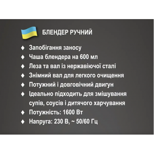 Блендер ручний 1600Вт 600мл BITEK BT-346B Погружний