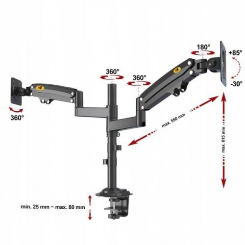 Кронштейн для двох моніторів 22-32 дюймів North Bayou H180/2328 настільний Чорний