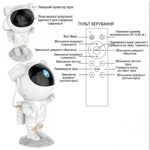 Проектор галактики з акумулятором лазерний Астронавт, зоряне небо на стелі з пультом